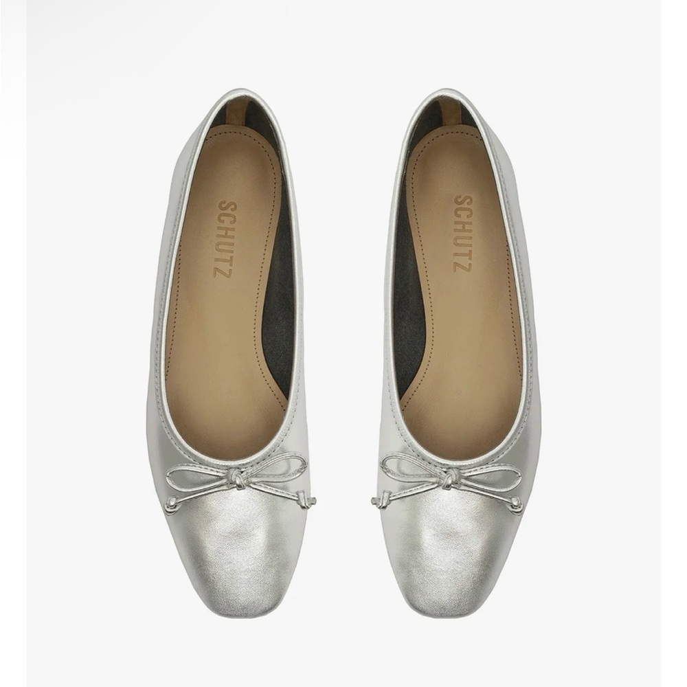 SCHUTZ ARISSA SILVER LEATHER BALLET FLAT